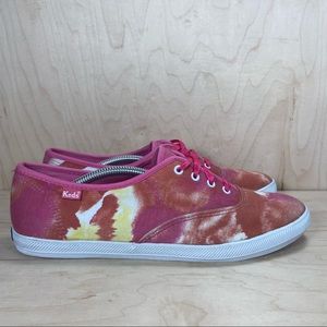 Keds Tie Dye Sneakers Shoes Women’s Size 8.5 Low Top Lace Up Pink Yellow